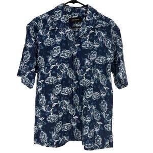 J. Campbell Hawaiian Blue Paisley Silk Blend Short Sleeve Button Up Shirt Size M